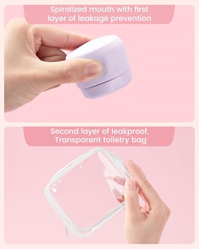 Mrsdry Travel Containers for Toiletries, TSA Approved Travel Size Toiletries 4 Pack, Refillable Containers, With Clear Bag, Leak Proof Silicone Jars, Essentials Creams Jars Carrying Small Items - color: Lavender, size: 1 OZ (30ML)