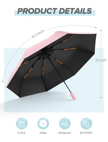 Yoobure Travel Compact Umbrellas for Rain, UV Umbrella for Sun Protection - color: Pink-Just 1pc