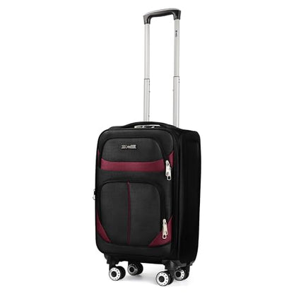 20" Carry-On Luggage,Softside Suitcase w/LOCK,Expandable - color: Black-Burgundy, size: Carry-On 20-Inch