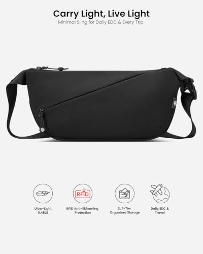 Flux 2L Sling Chest Bag with RFID Blocking Crossbody for Men Women - color: Black