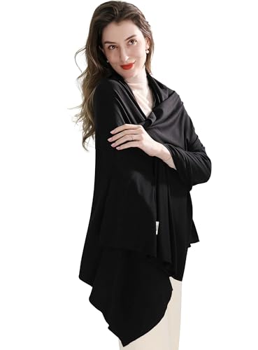 VENVSBEE Shawl Wraps for Women, Travel Scarf Soft Blanket Wrap Pashmina Travel Accessory for Airplane - color: 01 Classic Jersey Black