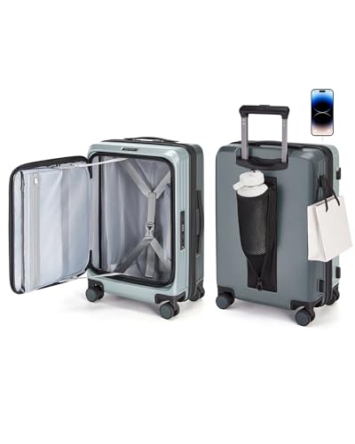 BAGSMART 20" Expandable Top-Opening Carry-On, Double Spinner, TSA, Green - color: Sage Green