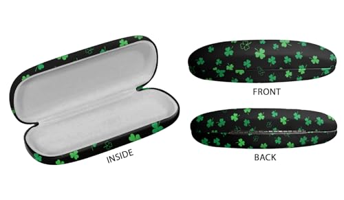 WIRESTER Hard Shell Eyeglasses Case, Clamshell Sunglasses Holder Protective Cover with Microfiber Cloth - color: Shamrock Clover Leaves