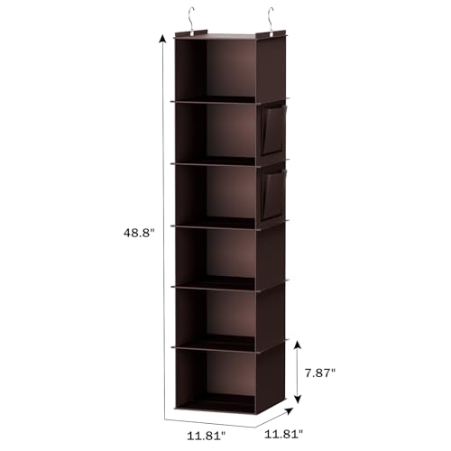 YOUDENOVA Hanging Closet Organizer and Storage, 6-Shelf, Brown - color: Brown
