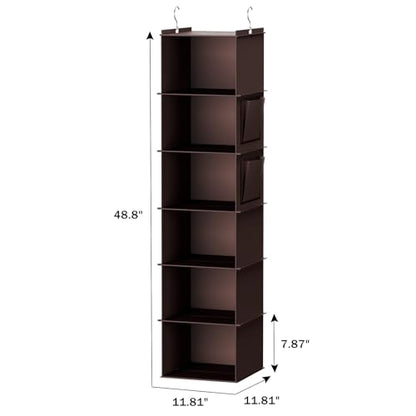 YOUDENOVA Hanging Closet Organizer and Storage, 6-Shelf, Brown - color: Brown