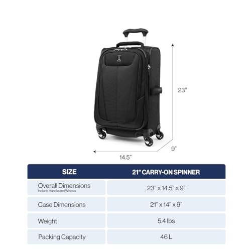 Travelpro Maxlite 5 Softside Carry-On Luggage Spinner, Black, 21-Inch | Expandable With 4 Wheels, Lightweight & Versatile Travel Design, Men & Women - color: Black, size: Carry-on 21-Inch