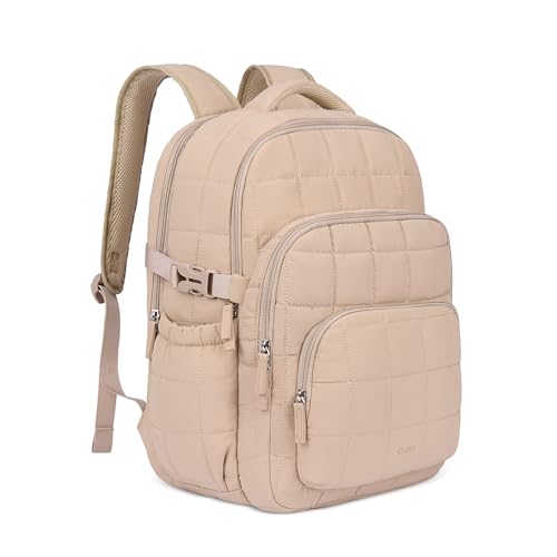 CLUCI Quilted Backpack with RFID, Large Travel Backpack for Women - color: Khaki
