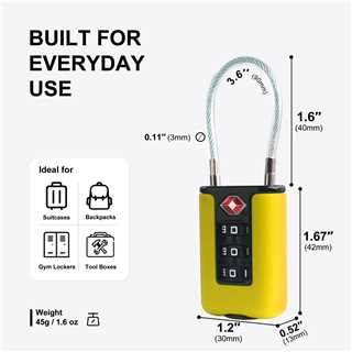 TSA Approved Luggage Locks, 3-Digit Waterproof Padlock, Combination Travel Cable Lock, Lockers, Suitcases, Toolboxes (Yellow+Yellow) - color: Yellow+Yellow