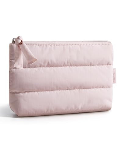 BAGSMART Small Makeup Bag, Machine Washable Puffy Cosmetic Pouch, Pink - color: 02-Baby Pink