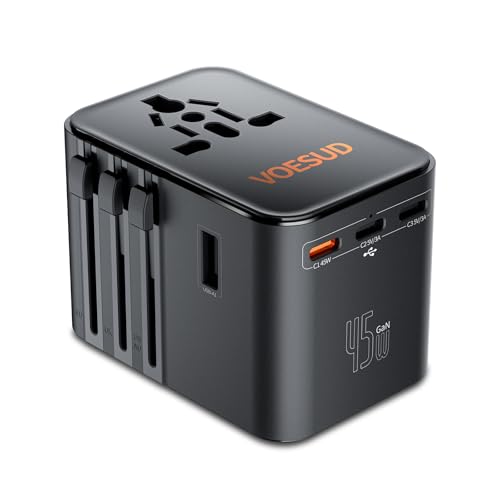 Universal Travel Adapter,Travel Plug Adapter for US/EU/UK/AU and Over 200 Countries Worldwide,European Travel Plug Adapter International Plug Adapter with 3 USB-C 45W PD Fast Charging&2 USB-A Adaptor