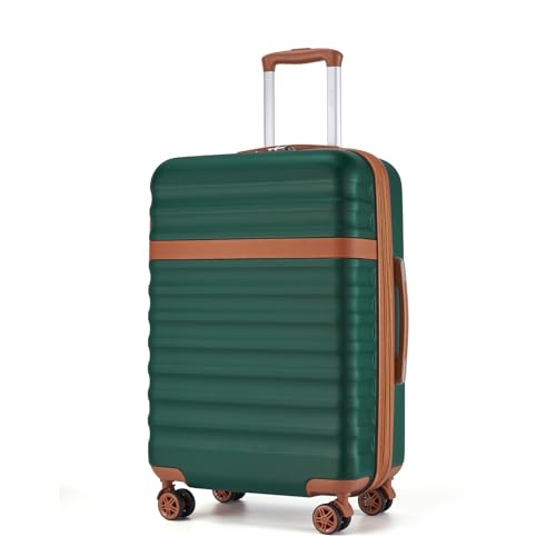 Kono Checked Luggage 24in Expandable Spinner TSA Lock ABS+PC Green - color: Green/Brown, size: Checked-medium 24-inch