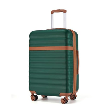 Kono Checked Luggage 24in Expandable Spinner TSA Lock ABS+PC Green - color: Green/Brown, size: Checked-medium 24-inch