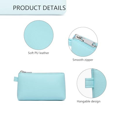 Small Makeup Bag for Purse, Leather Cosmetic (Clear Water Blue) - color: Clear Water Blue
