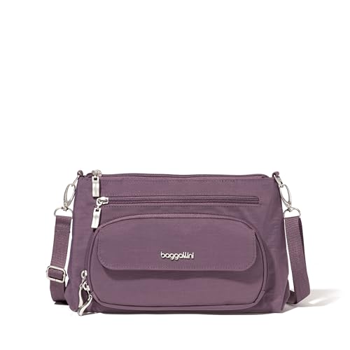 Baggallini Original Everyday 11x7.5 Crossbody Bags Rfid Protected Lightweight Nylon Zippered Travel Purse - color: Misty Purple, style: Slim Strap