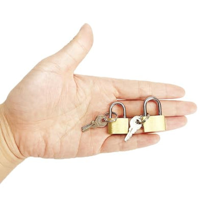 2 Pcs Small Solid Brass Locks with Keys, 20mm + 25mm Mini Key Locks, for Luggage, Backpack, Gym Locker, Jewelry Box (20-25mm) - color: Brass 2 pcs (20-25mm)