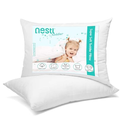 Nestl 유아용 베개 2팩 33 x 45.7cm(13 x 18인치), 여행, 자동차, 학교, 낮잠 및 유아 침대용 작은 어린이 베개, 세탁기 세탁 가능한 부드러운 면, 만 2세 이상 어린이 - 화이트 - size: 2 Pack (13x18)