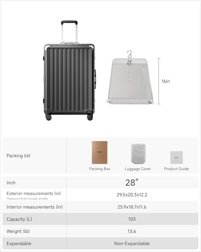LUGGEX 28 Inch Zipperless Checked Luggage, Charcoal Metallic - color: Charcoal Metallic, size: 28 Inch
