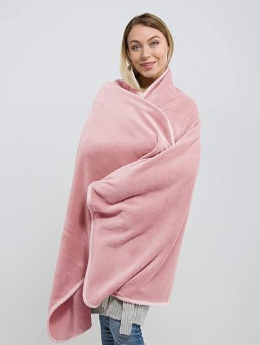 BlueHills Premium Soft Long Travel Blanket Pillow Combo – Dusty Rose Pink | Long 70x48 Travel Blanket Pillow 2 in 1, Soft Pillowcase, Backpack Clip, Compact & Portable, Large Throw Traveling Essentials - color: Pink-long-t055