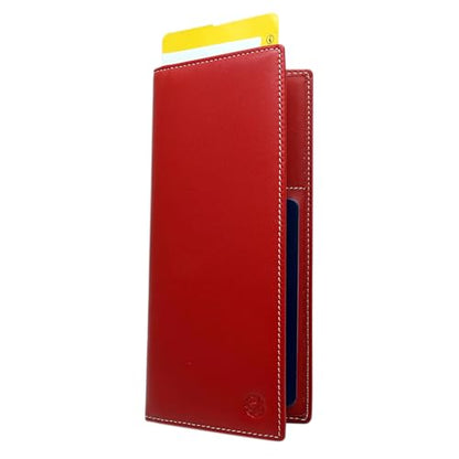 RFID Blocking Genuine Plain Leather Long Slim Passport Holder with Boarding Pass, Card, Cash Slots (Red) - color: Red