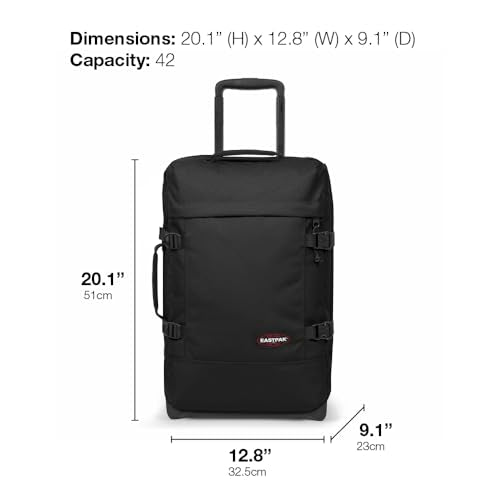 Eastpak Tranverz S – 42L Large Wheeled Luggage with Dual Compartments, TSA Lock, Compression Straps & Smooth-Wheeling System, Black Denim - color: Black Denim, size: 42 Liter Carry On