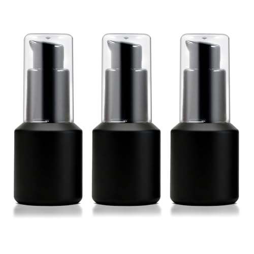3PCS 15ML Empty Black Frosted Glass Bottles with Pump for Cream - color: Black, size: 0.5 OZ