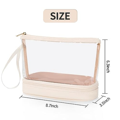 Clear Makeup Bag with Brushes Compartment Travel TSA Approved Toiletry Bag - color: 05-cream clear