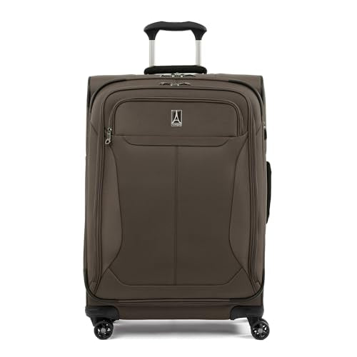 Travelpro Tourlite Softside 25" Expandable Luggage with 4 Spinner Wheels, Lightweight Suitcase, Checked Medium, Espresso Brown - color: Espresso, size: Checked-Medium 25-Inch