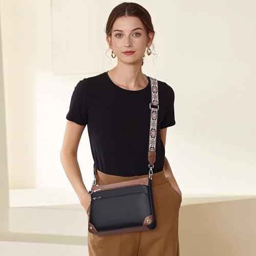 Crossbody Bag for Women, RFID Vegan Leather Medium Purse - color: Black With Brown