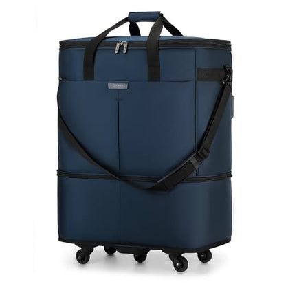 Large Capacity Rolling Duffle Bag,Expandable Foldable Suitcase for Travel,Collapsible Luggage Duffel Overnight Weekend Bags without Telescoping Handle - color: Blue