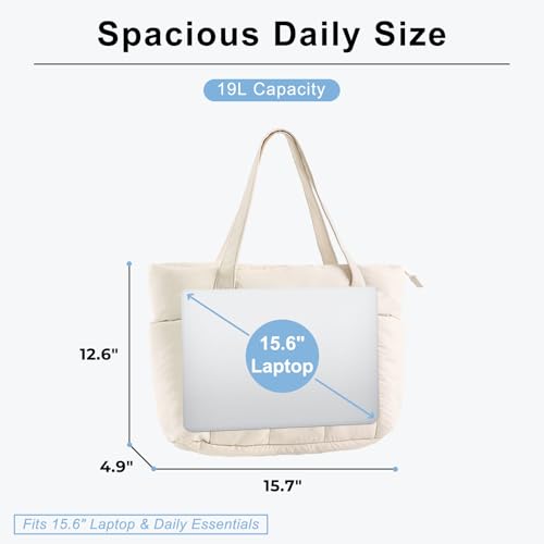 U+U Puffer Tote Bag for Women, Quilted Work Tote with Compartments - color: Cream