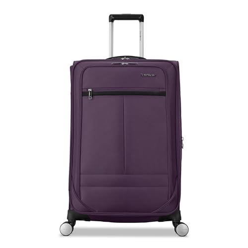 Samsonite Soft-Sided 25-Inch Lightweight Medium Checked Expandable Element Suitcase: Durable, 360° Spinner Wheels, Adjustable Telescopic Handle, 2 Front & 1 Side Pocket- Purple - color: Purple, size: 25-Inch Checked-Medium