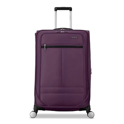 Samsonite Soft-Sided 25-Inch Lightweight Medium Checked Expandable Element Suitcase: Durable, 360° Spinner Wheels, Adjustable Telescopic Handle, 2 Front & 1 Side Pocket- Purple - color: Purple, size: 25-Inch Checked-Medium