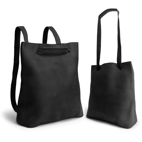Heather's, Convertible Backpack to Shoulder Bag, Spacious Crossbody for Women, Squared Purse, Full Grain Leather, Handmade - color: Charcoal Black