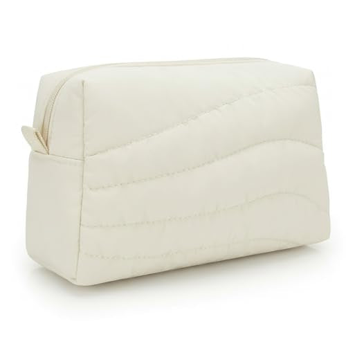 Small Makeup Bag for Purse, Quilted Travel Cosmetic Bag - color: A- Beige