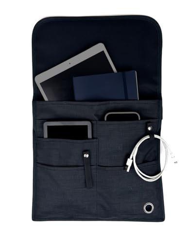 SO~MINE Airplane Pocket Organizer | Tray Table Cover | In Flight Seat Back Organizer Bag | Commuter Essential Travel Bag | Media Pouch For Flying | Travel Gift | Attaches To Luggage (Black) - color: Black