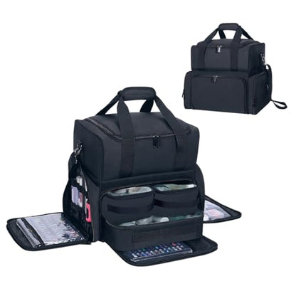 Large Makeup Bag with 3 Removable Case and 2 Removable Dividers,Black - color: Black