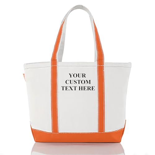 CB STATION Medium Classic Personalized Monogram Canvas Tote Bag for Women – Customized Gift for Birthday, Wedding - color: Orange