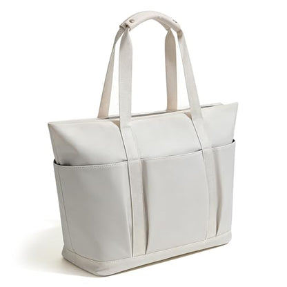 Waterproof Tote Bag with Zipper Foldable Beach Bag for Travel - color: Beige