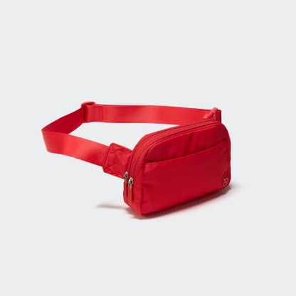 Pander Nylon Fanny Pack Belt Bag for Women with 5 Zipper Pockets, Red - color: Red