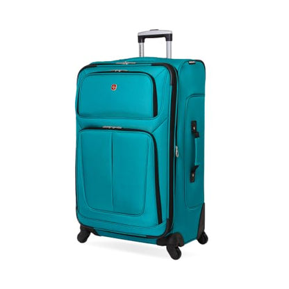 SwissGear Sion Softside Expandable Luggage – Large Checked Suitcase with 360 Degree Wheels & Retractable Handle – 29 Inch, Perfect for 7-9 Night Trips – Teal - color: Teal, size: Checked-Large 29-Inch