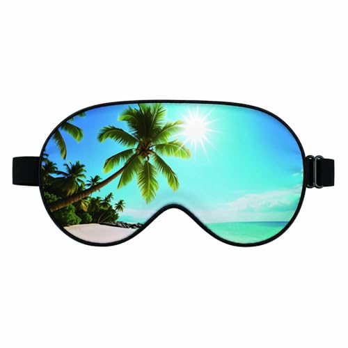 Silk Sleeping Eye Mask for Men Women Beach Summer Tropical Soft Adjustable Night Sleep Mask for Travel, Home, Office - color: Beach