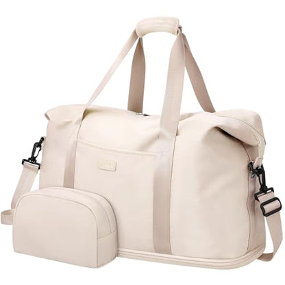 Capolo Expandable Travel Duffle Bag Weekender Overnight Bags for Women Men - color: Off-white, size: Large