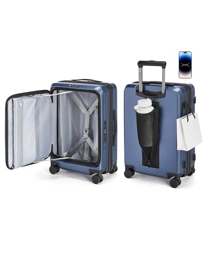 BAGSMART 20" Expandable Top-Opening Carry-On, Double Spinner, TSA, Blue - color: Blue