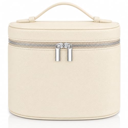 Makeup Bag Vanity Case Cosmetic Bag with Removable Divider Travel Toiletry Bag for Women Portable Make up Box Organizer, Beige - color: Beige