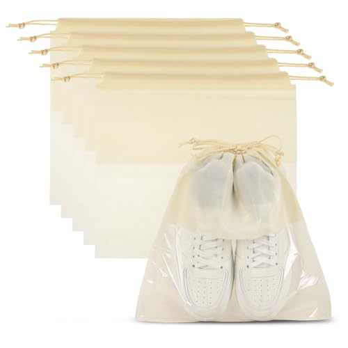 PATIKIL Shoe Bags for Travel 12" Dustproof Drawstring Bags Dust Cover 6Pcs - color: Beige, size: 12"