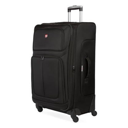 SwissGear Sion Softside Expandable Spinner Luggage Durable Lightweight Travel Suitcase, Black, Checked-Large - color: Black, size: Checked-Large