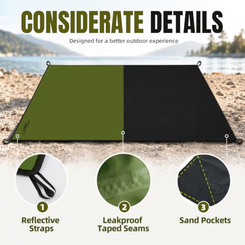 Frelaxy Pocket Picnic Blanket, Waterproof Blanket for Beach Festival - color: Army Green, size: 35'' x 57''