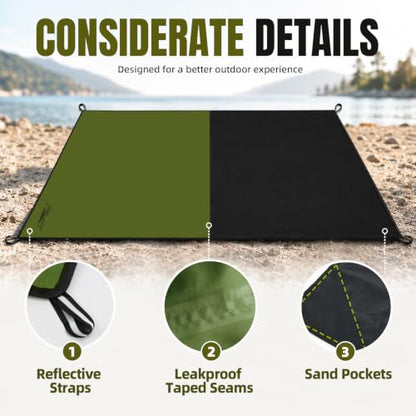 Frelaxy Pocket Picnic Blanket, Waterproof Blanket for Beach Festival - color: Army Green, size: 35'' x 57''