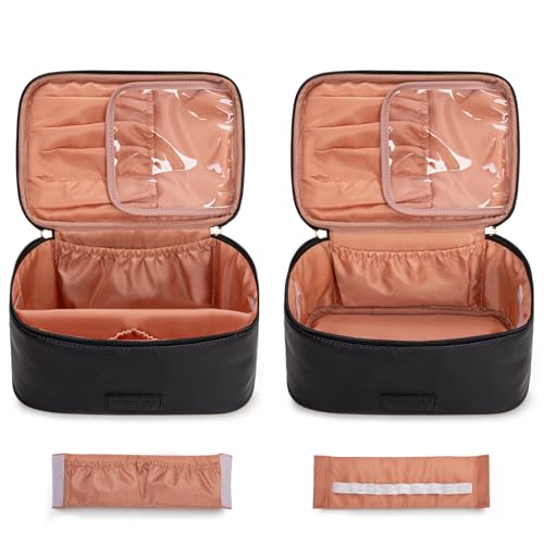 Wrangler Travel Makeup Bag 2pcs Set Cosmetic Bag with Makeup Brush Holder - color: Black