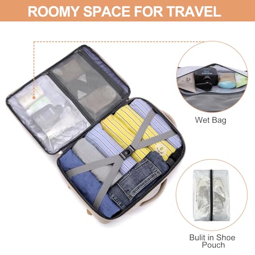 EZUOLA Travel Backpack for Women, Carry On Backpack Flight Approved - color: Light-beige, size: Large-25L